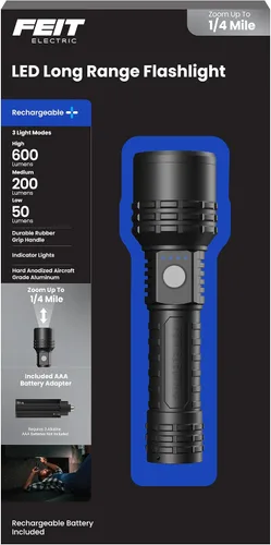 Vista 13 de Feit Electric Linterna de largo alcance, 1100 lúmenes, aluminio de grado aeronáutico, recargable USB-C y compatible con AAA, enfoque ajustable, 3