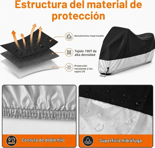 Vista 6 de Cubierta de motocicleta, cubierta de moto para todas las estaciones, universal, impermeable, a prueba de polvo y del sol, protección al aire libre