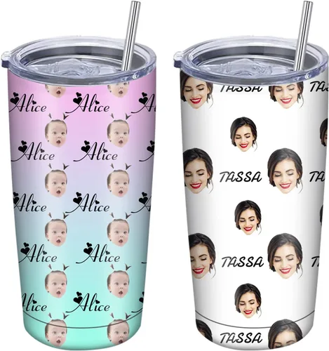 Vista 12 de Vaso personalizado con nombres de imagen, tapa y pajita, taza de café personalizada de 20 onzas, vasos aislados personalizados de acero inoxidable
