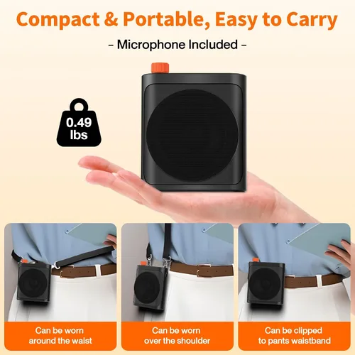 Vista 8 de Daakro Amplificador de voz inalámbrico con micrófono de solapa magnético, amplificador de potencia Bluetooth de 2000 mAh con 2 micrófonos