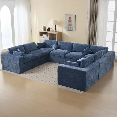 Vista 27 de WUTUTUEE Otomana Cloud de 33.5 pulgadas para sofá modular, cómodo reposapiés tapizado de felpilla con espuma viscoelástica, embalaje totalmente