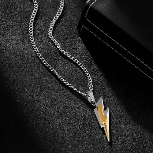 Vista 8 de Yumikoo Collar con colgante de acero inoxidable con rayo dorado para hombre y mujer