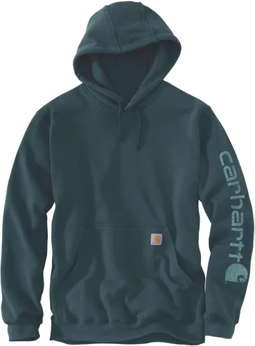 Vista 28 de Carhartt Sudadera de ajuste holgado para hombre con logotipo en la manga, de peso medio, gráfica, liquidación Terreno ámbar