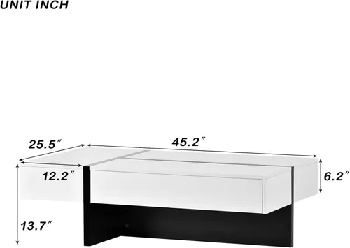 Vista 2 de Mesa de centro retro para sala de estar, mesa de cóctel de madera con cajón y estante de almacenamiento, mesa central con ruedas giratorias móviles