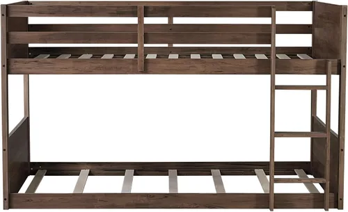Vista 5 de Twin Size Bunk Bed with Panelled Headboard and Footboard, Antique Dark Oak Antique Oak