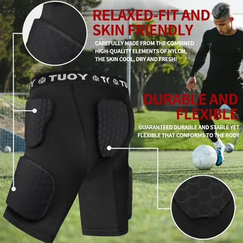 Vista 5 de Faja de fútbol acolchada para hombre, 5 almohadillas, almohadillas de fútbol integradas con protector de muslos para fútbol y béisbol
