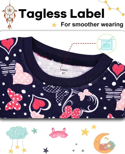 Vista 2 de KOBERO Pijamas de Navidad para niños y niñas de 18 meses-12 años, ropa de dormir 100% algodón