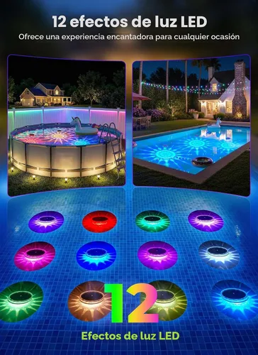 Vista 2 de Floating-Solar-Pool-Lights 1 Pack, RGBWW 12 Lighting Modes Remote Control