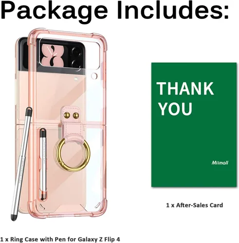 Vista 15 de Miimall Funda compatible con Samsung Galaxy Z Flip 4 2022 con bolígrafo, funda ultradelgada Flip 4 con soporte para anillo, TPU suave + PC, a prueba