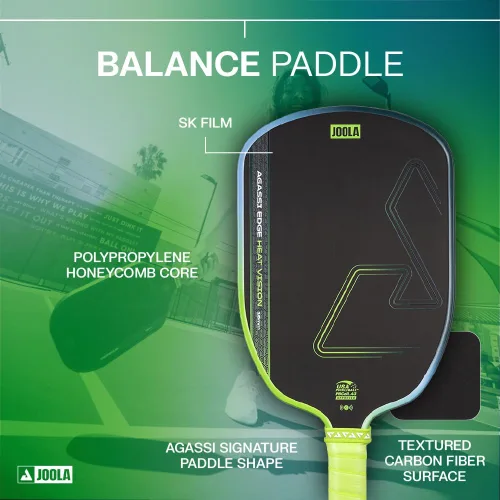 Vista 3 de JOOLA Agassi Heat Vision 16mm Pala de pickleball - Nueva forma con zona de punto dulce extendida - Superficie de fibra de carbono texturizada