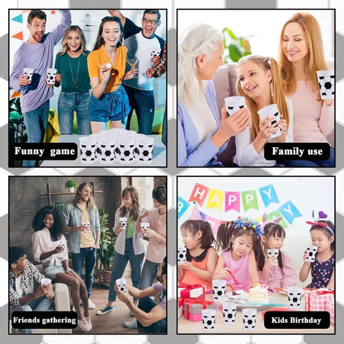 Vista 9 de Tevxj 24 vasos de plástico reutilizables para fanáticos del fútbol de 12 onzas, suministros de fiesta reutilizables, decoraciones de pelota
