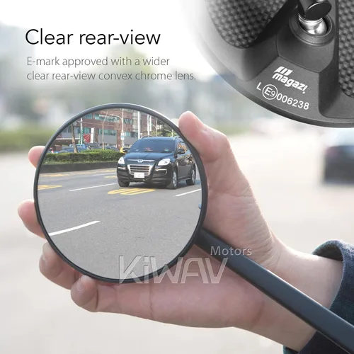 Vista 9 de KiWAV Aftermarket - Espejos retrovisores laterales redondos Mamba real fibra de carbono negro convexo ajustable M8 0.315 in 1.25 adaptadores de paso