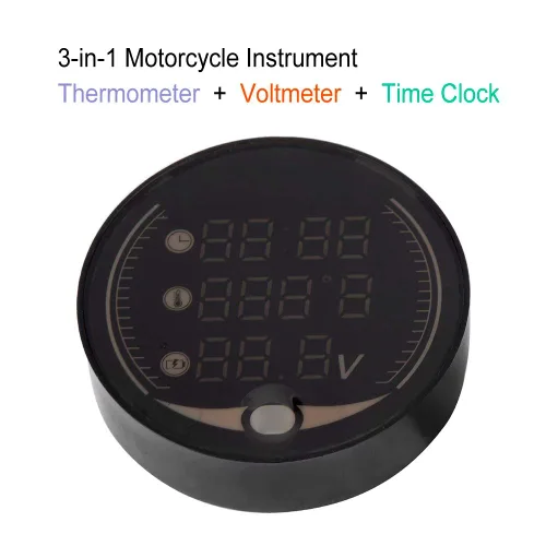 Vista 3 de KIMISS Termómetro electrónico 3 en 1 para motocicleta, voltímetro digital, reloj de tiempo, medidor de temperatura