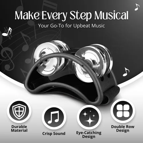 Vista 2 de Flexzion Pandereta de percusión de pie con jingles de acero de doble fila, tambor de instrumento musical para zapatos de fiesta, regalo, cantante
