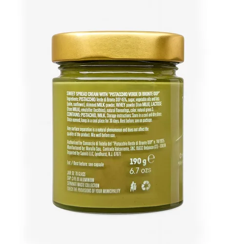 Vista 4 de Sanniti Marullo Crema de pistacho siciliano para untar de pistacho verde di Bronte DOP, 6.7 oz
