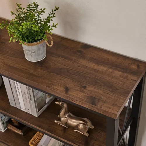 Vista 3 de Mesa de consola rústica detrás del sofá, mesa industrial de entrada con estantes, mesas de sofá de 3 niveles estilo granja para sala de estar, Roble