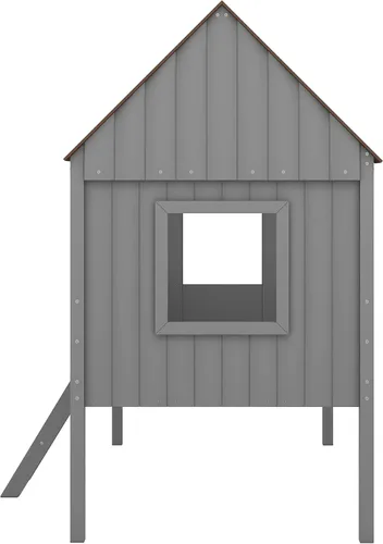 Vista 8 de Quarte Fun House - Cama con techo y dos ventanas laterales, cama baja de madera tamaño individual con escaleras pequeñas y barandilla, para niños