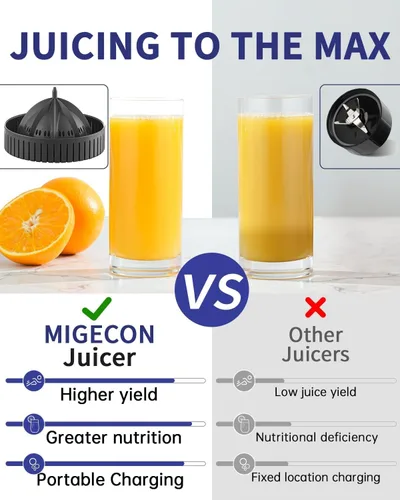 Vista 4 de SUNHAIXIA Exprimidor eléctrico recargable - Exprimidor de cítricos con tipo c recargable para jugo de naranja, limón y pomelo. (azul-45 vatios)