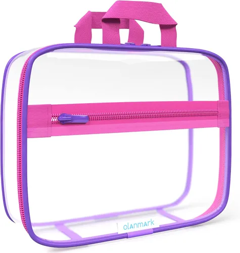 Vista 9 de Olanmark Neceser transparente - Bolsa de maquillaje de PVC - Estuche de viaje grande transparente para cosméticos - Cubo de embalaje transparente