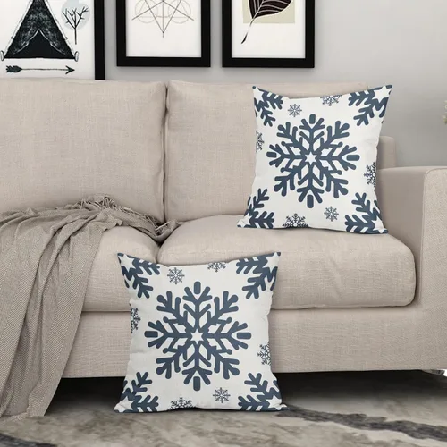 Vista 77 de Fundas de almohada decorativas de Navidad negras 40x40 cm con copos de nieve blancos de Navidad, juego de 2, temática rústica de invierno
