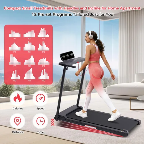 Vista 5 de KASSADIN Portable Treadmills for Home Small, Walking Pad with Handle Bar, 3.5HP Electric Mini Treadmills for Home Exercising, Walking Pad Treadmill