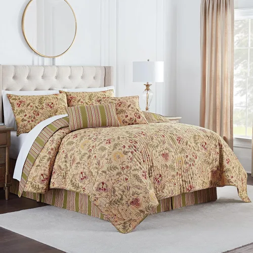 Vista 10 de Waverly Imperial Dress - Juego de colcha reversible de 4 piezas con diseño floral jacobeo, suave, para todas las estaciones, tamaño Porcelana