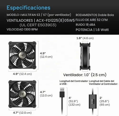 Vista 6 de AC Infinity MULTIFAN S3, ventilador USB ultra silencioso de 4.724 in
