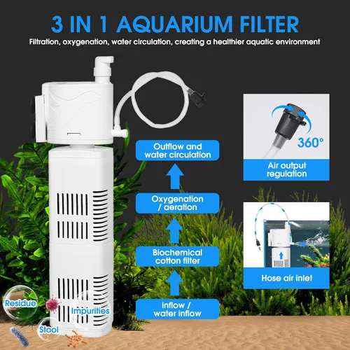 Vista 2 de El filtro de tanque de peces es adecuado para acuarios de 10-40 galones, filtrado/oxigenado/circulación de agua. Filtro bioquímico incorporado