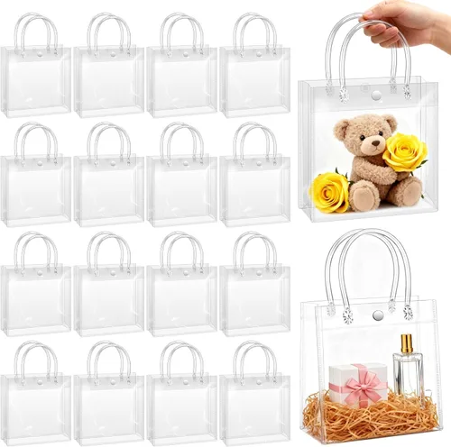 Vista 23 de BadenBach - 24 bolsas pequeñas de regalo transparentes con asas, 5.1 x 5.9 x 2.8 pulgadas, mini bolsa de plástico transparente para fiesta, bolsa
