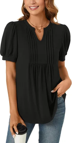 Vista 3 de Anyally Blusa casual de verano para mujer, manga corta, plisada, para el trabajo