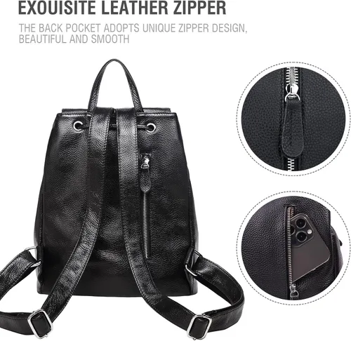 Vista 5 de BOYATU Mochila de cuero para mujer, diseño de moda, bolso de hombro para Negro