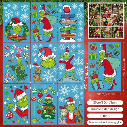 Vista 5 de 100 adhesivos navideños para ventana, ventana de copo de nieve para ventanas de vidrio, calcomanías de Navidad estáticas reutilizables de doble cara