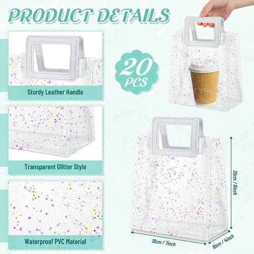 Vista 2 de Jetec 20 bolsas de regalo de PVC transparente blanco con asas a granel, bolsas de regalo de fiesta reutilizables para bodas, despedidas de soltera