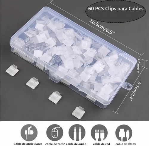 Vista 7 de 60 piezas de clips para cables, KGROTE clips adhesivos para cables al aire libre, ganchos para cables, organizador de cables, soporte para luces