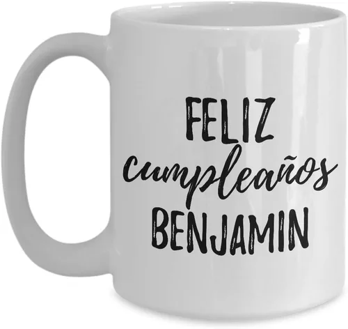 Vista 9 de Feliz Cumpleanos Benjamin Mug Spanish Happy Birthday Personalized Name Gift Coffee Tea Cup 11 oz