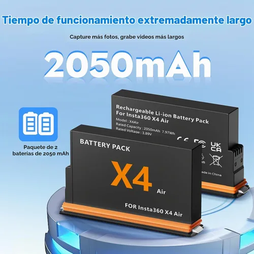 Vista 2 de YDW - Paquete de 2 baterías y cargador de 2050 mAh para Insta360 X4 Air