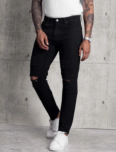 Vista 5 de LONGBIDA Mens Skinny Slim Fit Ripped Straight Hip Hop Biker Stretchy Jeans