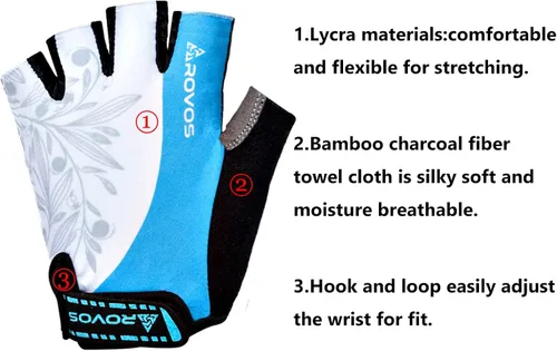 Vista 2 de ROVOS Guantes de ciclismo para mujer, guantes de bicicleta de 0.197in, almohadillas absorbentes de golpes, guantes deportivos de montaña de medio