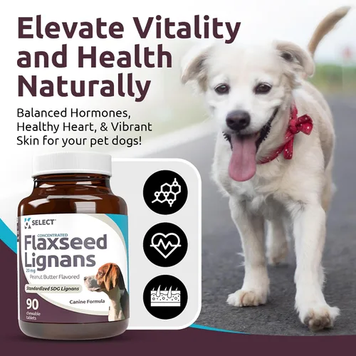 Vista 3 de K9 Select Lignans concentrados de linaza para perros, 20 mg 90 tabletas, sabor a mantequilla de maní, masticable, Impove Coat