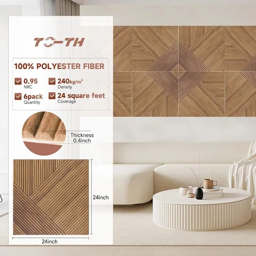Vista 2 de TO-TH Paneles acústicos de pared, paquete de 6 unidades de tamaño total de 72 x 48 pulgadas, paneles acústicos decorativos autoadhesivos para pared