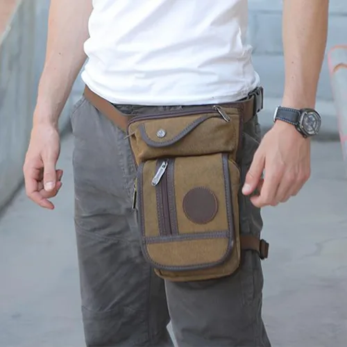 Vista 7 de Canvas Drop Leg Bag Outdoor Waist Pack for Men Women Tactical Military Motorcycle Bike Cycling Multi-Pocket Waist Fanny Pouch Travel Hiking Climbing
