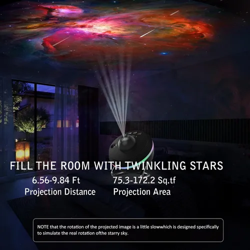 Vista 5 de Proyector de galaxia para dormitorio, proyector de estrellas de planetario con 13 discos Galaxy reemplazables 4K, imagen HD, gran área