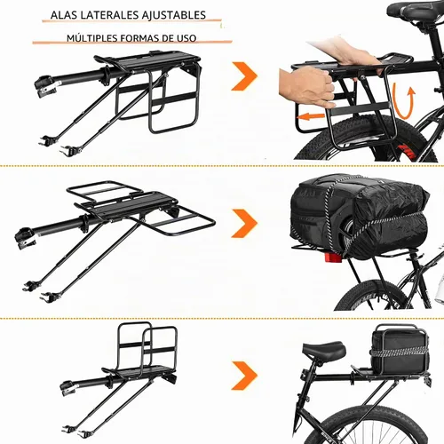 Vista 2 de Foldable Wide Wings Bike Cargo Rack, Quick Release, Universal, Large Capacity, Height Adjustable Fit 24'-29