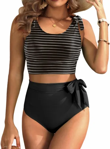 Vista 25 de Trajes de baño de dos piezas de cintura alta - Bikini con control de abdomen para mujer, traje de baño modesto 2 piezas 2025 Hot Red