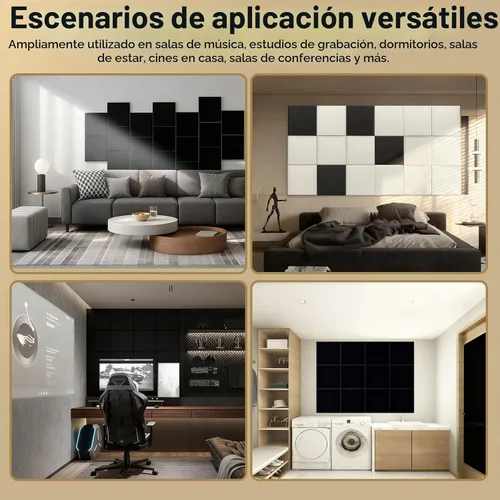 Vista 4 de Paquete de 12 paneles acústicos de pared de alta densidad, paneles de amortiguación de sonido de 0.4" x 12" x 12" pulgadas, paneles acústicos