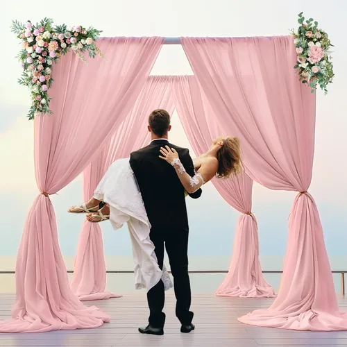 Vista 12 de PARTISKY Cortinas de telón de fondo de gasa negra de 10 x 7 pies, cortinas de fotos de tela transparente sin arrugas para boda, ceremonia, arco