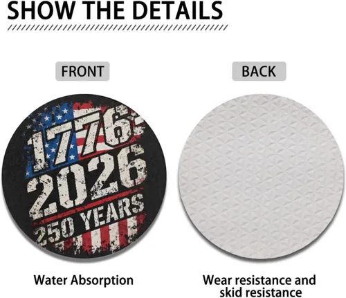 Vista 5 de AFPANQZ 250 Years Print Car Coasters for Cup Holders Absorbent Car Accessories 2.8" Car Cup Holder for Women 2 Pack