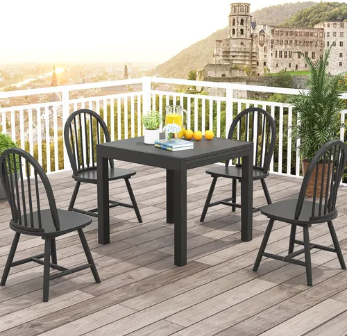 Vista 6 de Juego de 2 sillas de comedor de roble de 18 pulgadas, sillas Windsor de madera con respaldo de husillo para isla de cocina de campo
