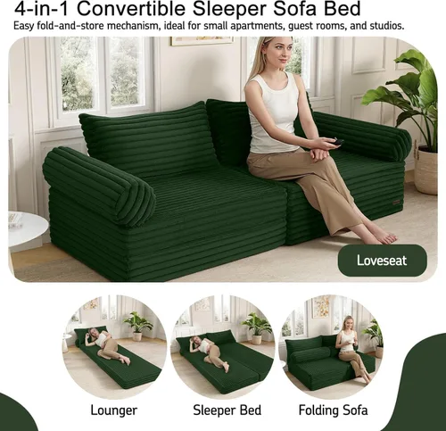 Vista 4 de MeMoreCool Sofá cama convertible, sofá cama plegable tamaño Queen, sofá cama extraíble con almohadas, sofá futón plegable para dormitorio, sala