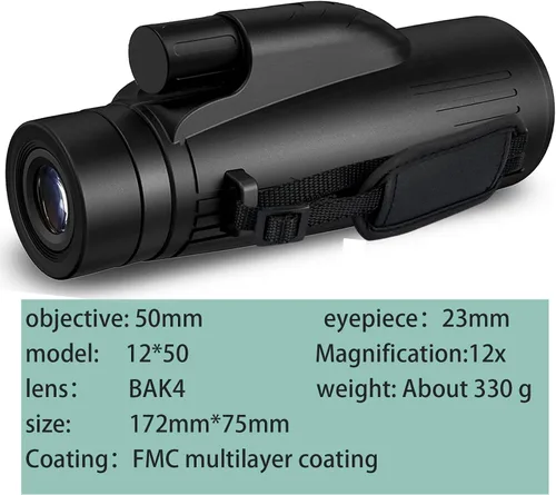 Vista 2 de 12x50 HD Monocular Telescope, Monoculars for Adults High Powered with Smartphone Adapter & Tripod